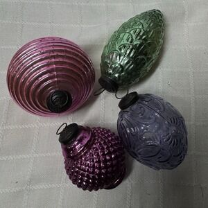 ALLEN + ROTH‎ 4 Glass Ornaments Vintage Look CHRISTMAS TREE ORNAMENTS